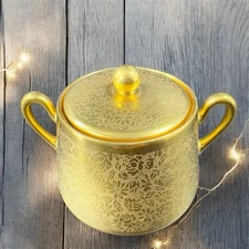 Vintage Pickard RS Germany Gold Encrusted Floral Sugar Bowl Lid W Handles VTG