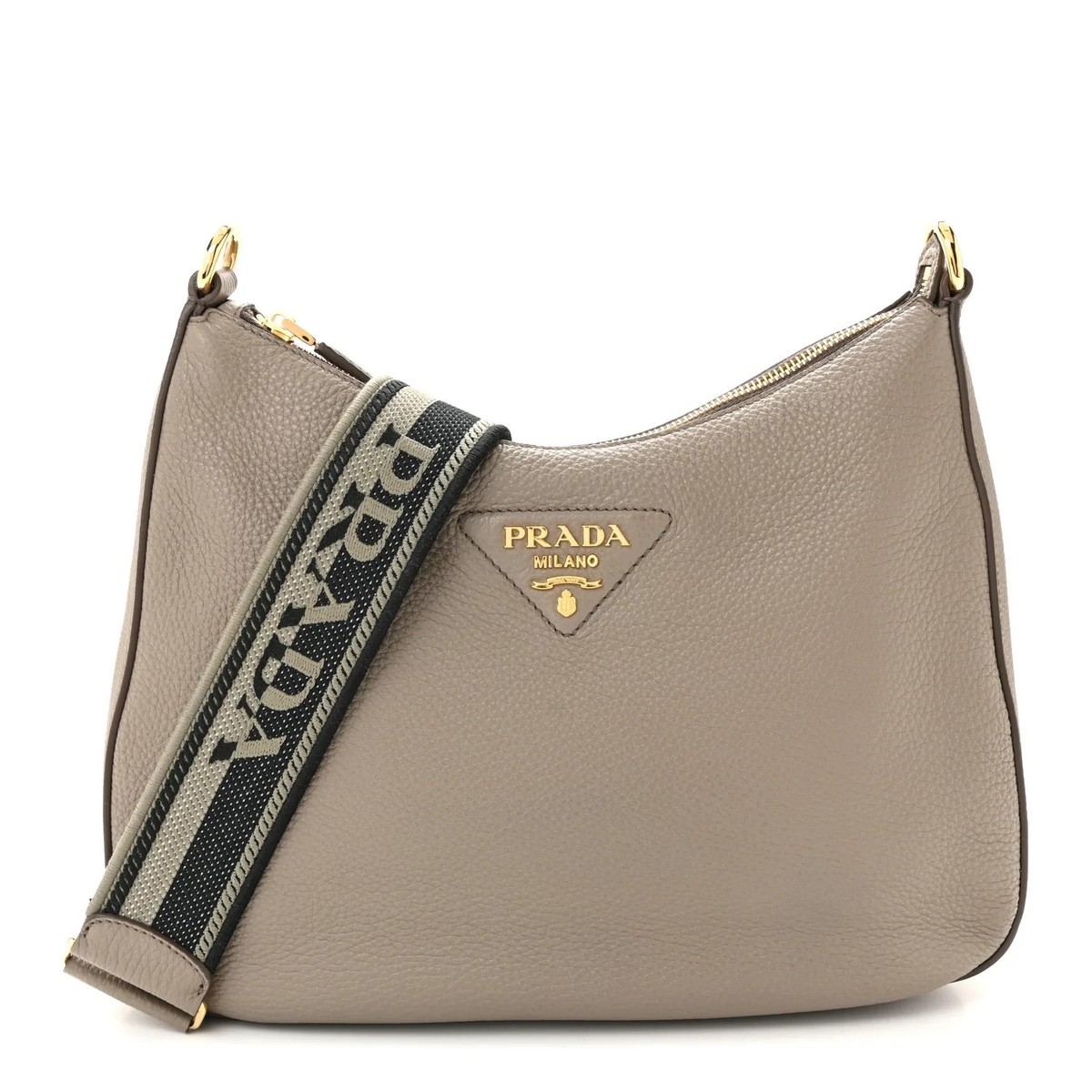 Prada Vitello Daino Soft Large Zip Hobo Messenger Hobo Argilla