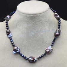 High Luster Genuine Natural Black Keshi Baroque Pearl Freshwater Pearl Necklace