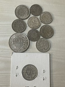 1944 B Switzerland 1/2 Franc 0.8350 SILVER & 9 NON SILVER Total 10 COIN LOT