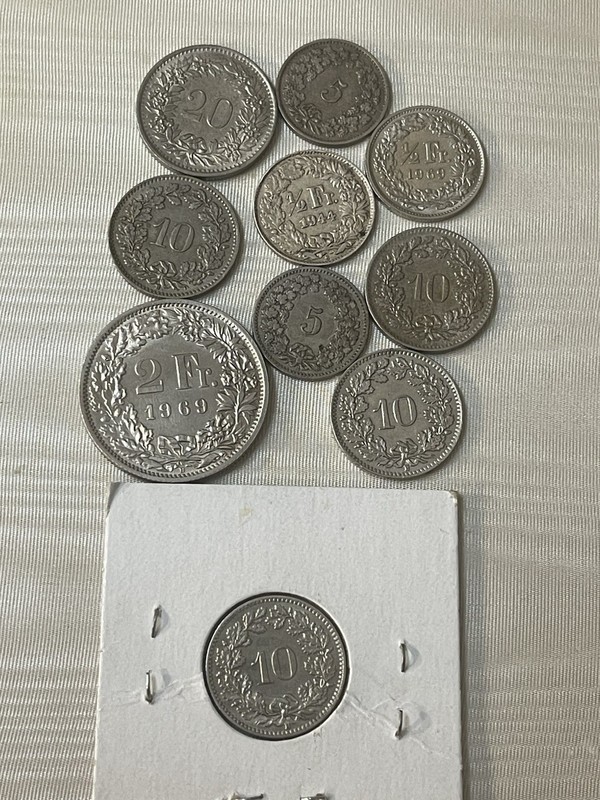 1944 B Switzerland 1/2 Franc 0.8350 SILVER & 9 NON SILVER Total 10 COIN LOT