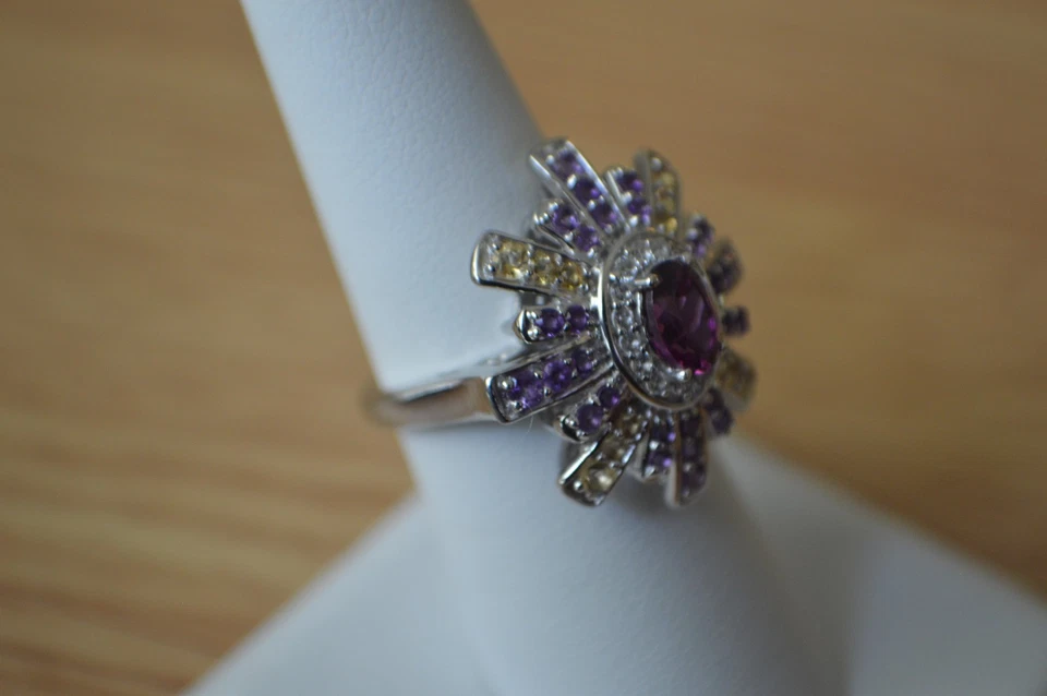 2.00ct Ember Garnet / Multi Gemstone Ring Rhodium Plated over Fine Silver Size 7 - Image 2 of 4