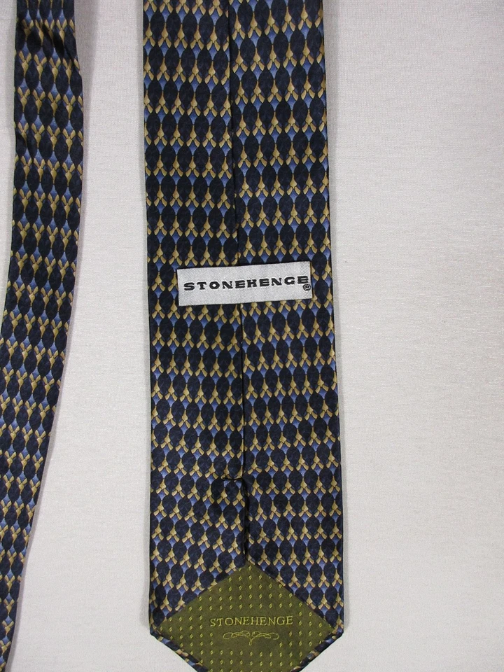 Stonehenge Para Hombres 100% Seda Cuello Corbata Tela Azul Dorado Mezcla Novedad Foto 3 de 4