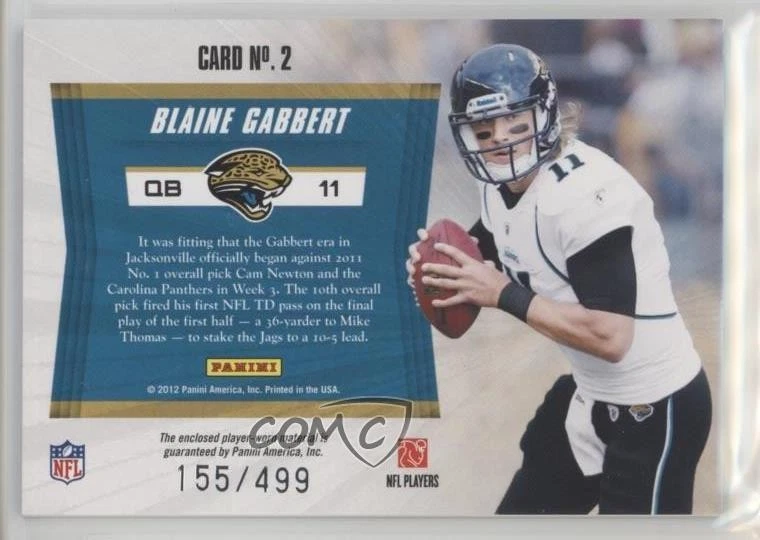 2011 Panini Totally Certified Future Materials /499 Blaine Gabbert #2 Rookie RC - Image 2 of 2