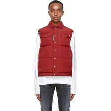 NWT DSQUARED2 Red Puffer Down Vest Snap Butto...