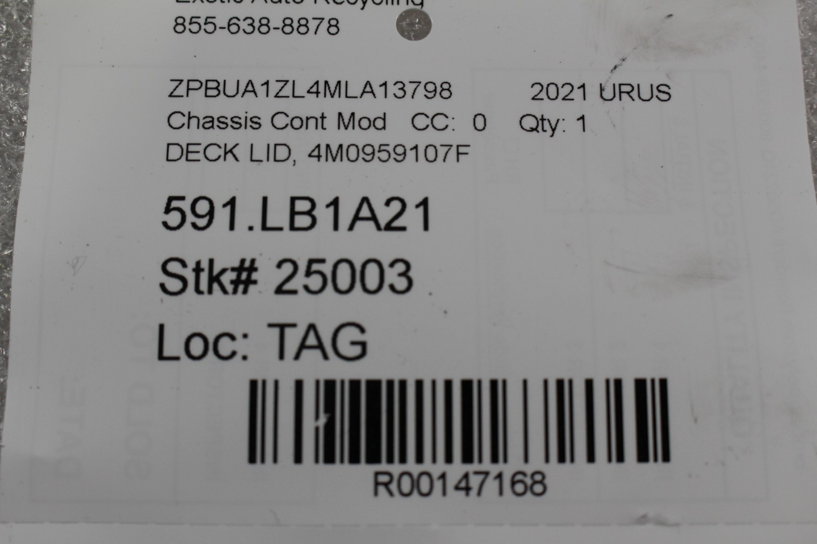 Lamborghini Urus, Deck Lid Control Module, Used, P/N 4M0959107F