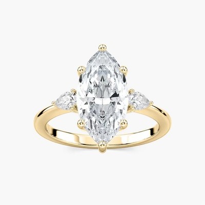 2 Ct Marquise Cut Lab Grown Diamond Three-Stone Engagement Ring 14k Yellow Gold