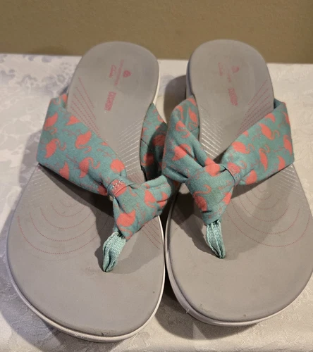 Sandali Clarks Cloudsteppers donna taglia 7 rosa fenicottero slip on zeppa perizoma