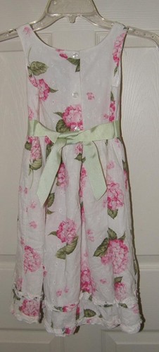 Girls Sz 6X White with Pink Flowers Eyelet Cotton Lined Sleeveless Church Dress - Picture 5 of 5