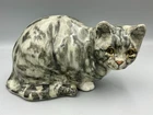 Vintage Winstanley Studio Pottery Grey Tabby Cat Lying Glass Eyes Size 5 Figure