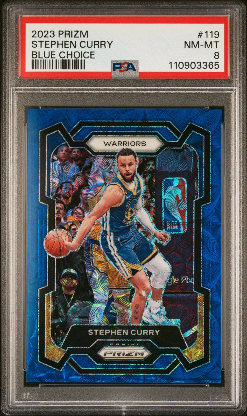 2023 PANINI PRIZM BLUE CHOICE #119 STEPHEN CURRY 24/49 PSA 8 view 1