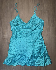 VICTORIA  S SECRET XS P Vintage 100 Silk Turquoise Mini Chemise Slip Dress
