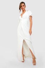 Boohoo Bridesmaid Occasion Sequins Knot Front Maxi Dress in ivory