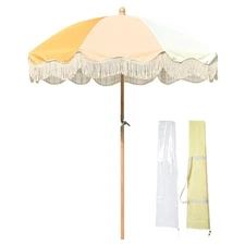 LAGarden Boho Fringe Umbrella with Bag for Patio Outdoor Garden Yard Wedding