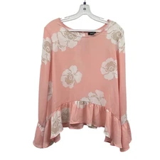 A New Approach Womens Floral Blouse Ruffle Hem/Cuff Pink/Multi Size Medium