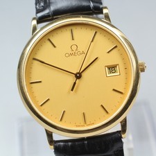 [Near MINT] Vintage 1991 OMEGA De Ville Cal.1430 Quartz Gold Date Men's Watch