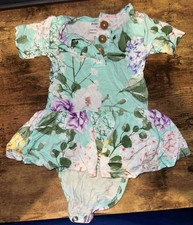 Posh Peanut Bamboo Bodysuit Dress 3-6 Months Garden Flower Pattern