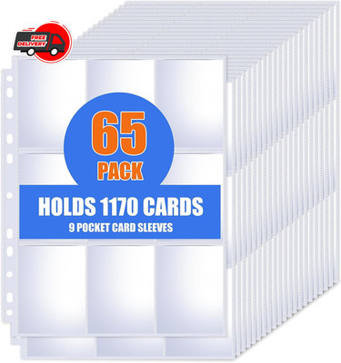 65 Pack 9 Pocket Card Sleeves Binder Sheets, Trading Card Sleeves for 3 Ring Bin