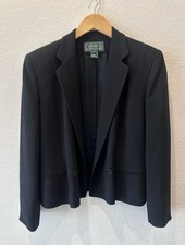 Lauren Ralph Lauren Women  s Black Cropped Tailored Two-Button Blazer Size 8