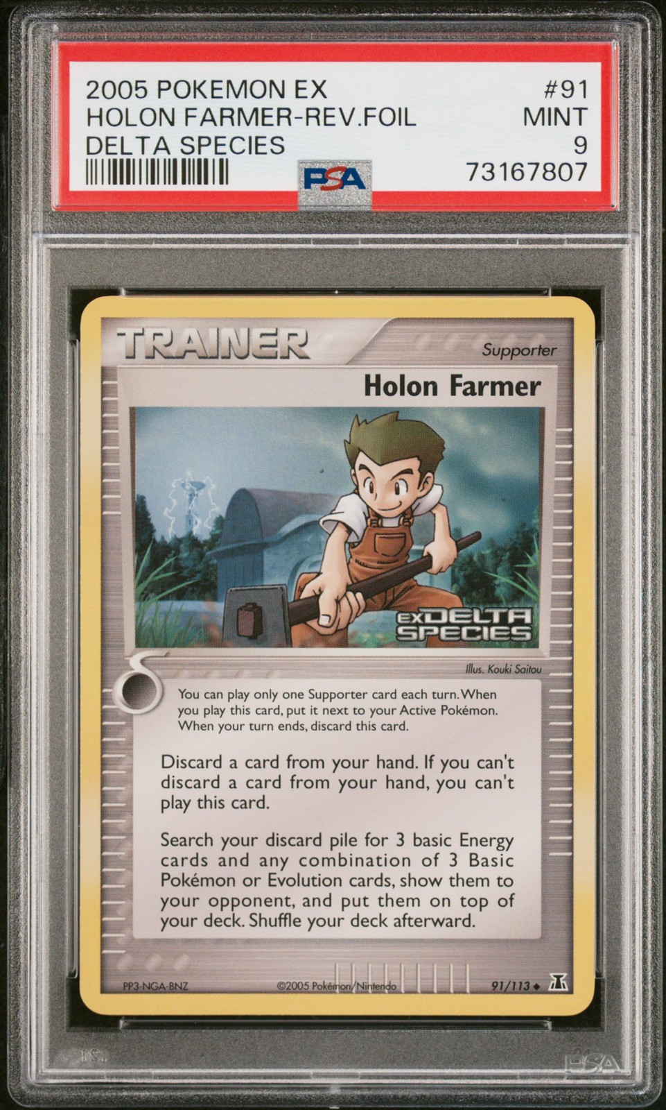 Pokemon Holon Farmer Reverse Foil 2005 STAMP Ex Delta Species #91 PSA 9