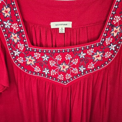 Max Studios Womens Floral Embroidered Red Shift Dress Size S. | eBay