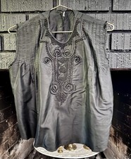 VTG Edwardian Black Silk Sleeveless Blouse Front Design Small Hook Eye Closure