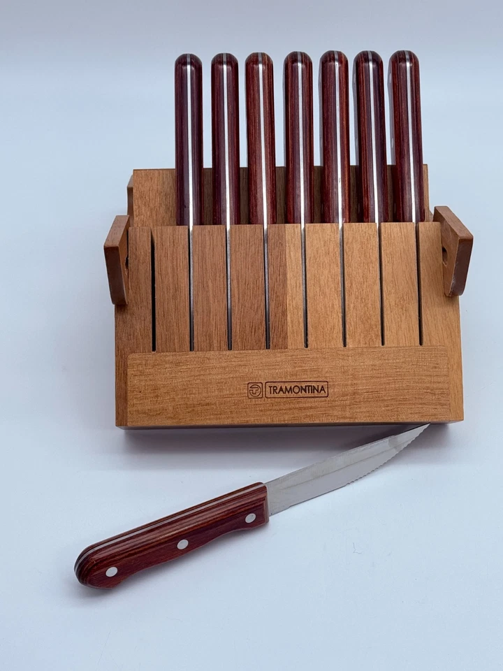 Juego de 8 cuchillos para carne TRAMONTINA Jumbo Porterhouse acero inoxidable Brasil 5" dentados Foto 3 de 4