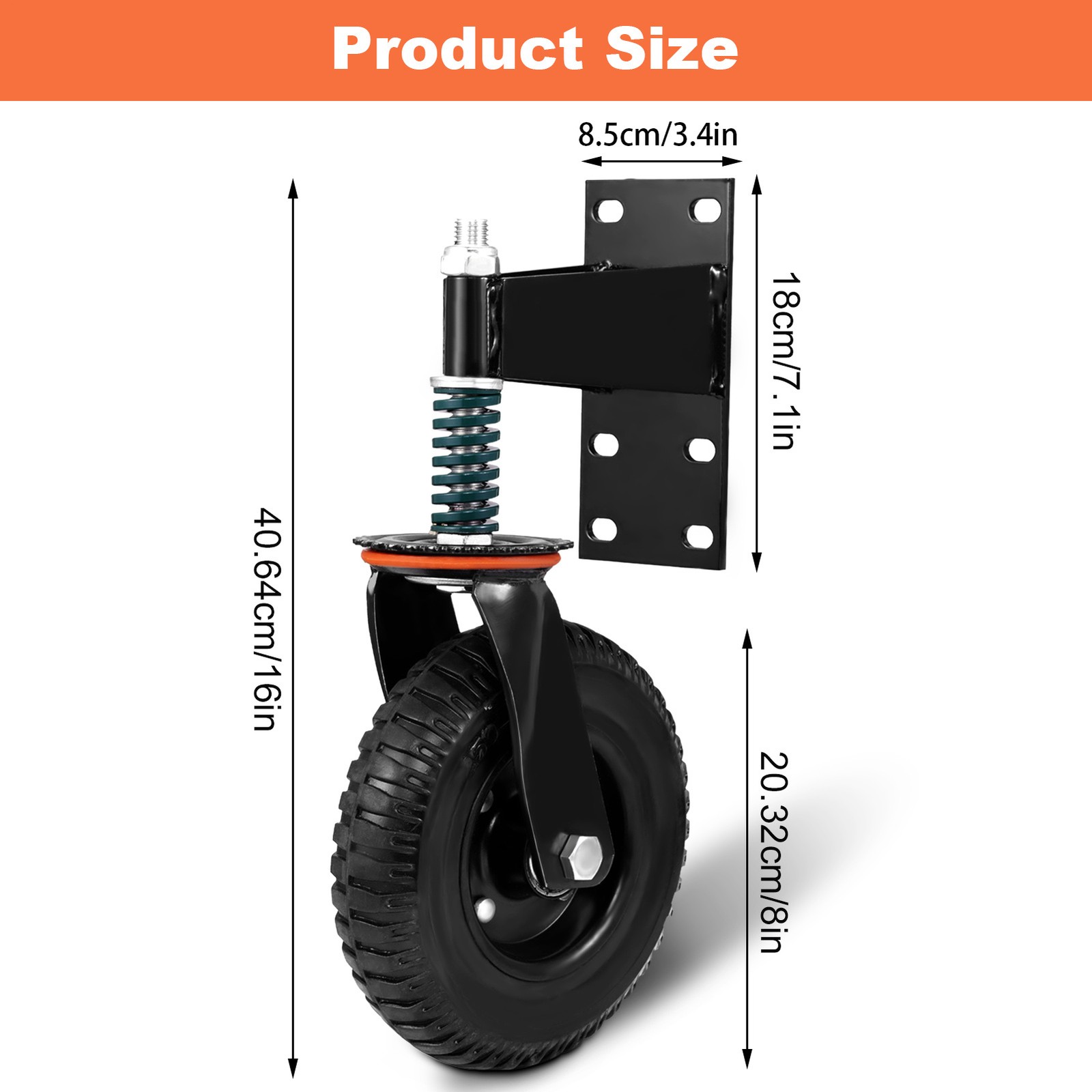 2PCS 8" Gate Wheels Heavy Duty Spring Gate Caster For Wooden Metal Tube Gate