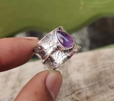 Amethyst Solid 925 Sterling Silver Statement Handmade Women Ring, All Size M911