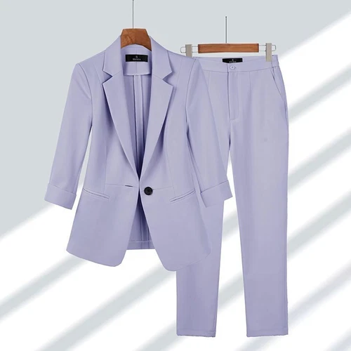 Women Blazer Pants 2 Piece Set Office Lady Suit One Button Coat Trousers Outfits - Picture 11 of 28
