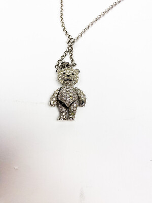 DIOR Teddy Bear Rhinestones Necklace Pendant Iced RARE Crystal