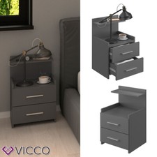 Comodino Tavolino da camera Comodino da letto 2 cassetti Alpin Antracite Vicco