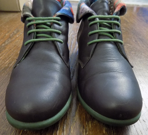 Desigual Leather Purple Green flannel abstract Fold Down cuff Boots Boho Artsy 6 - Picture 3 of 7