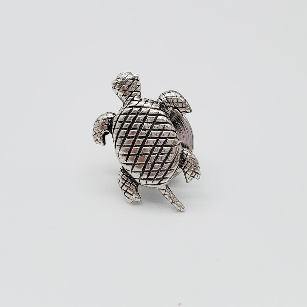 Solid Silver Turtle Tie Tack Tortoise Reptile - image 1