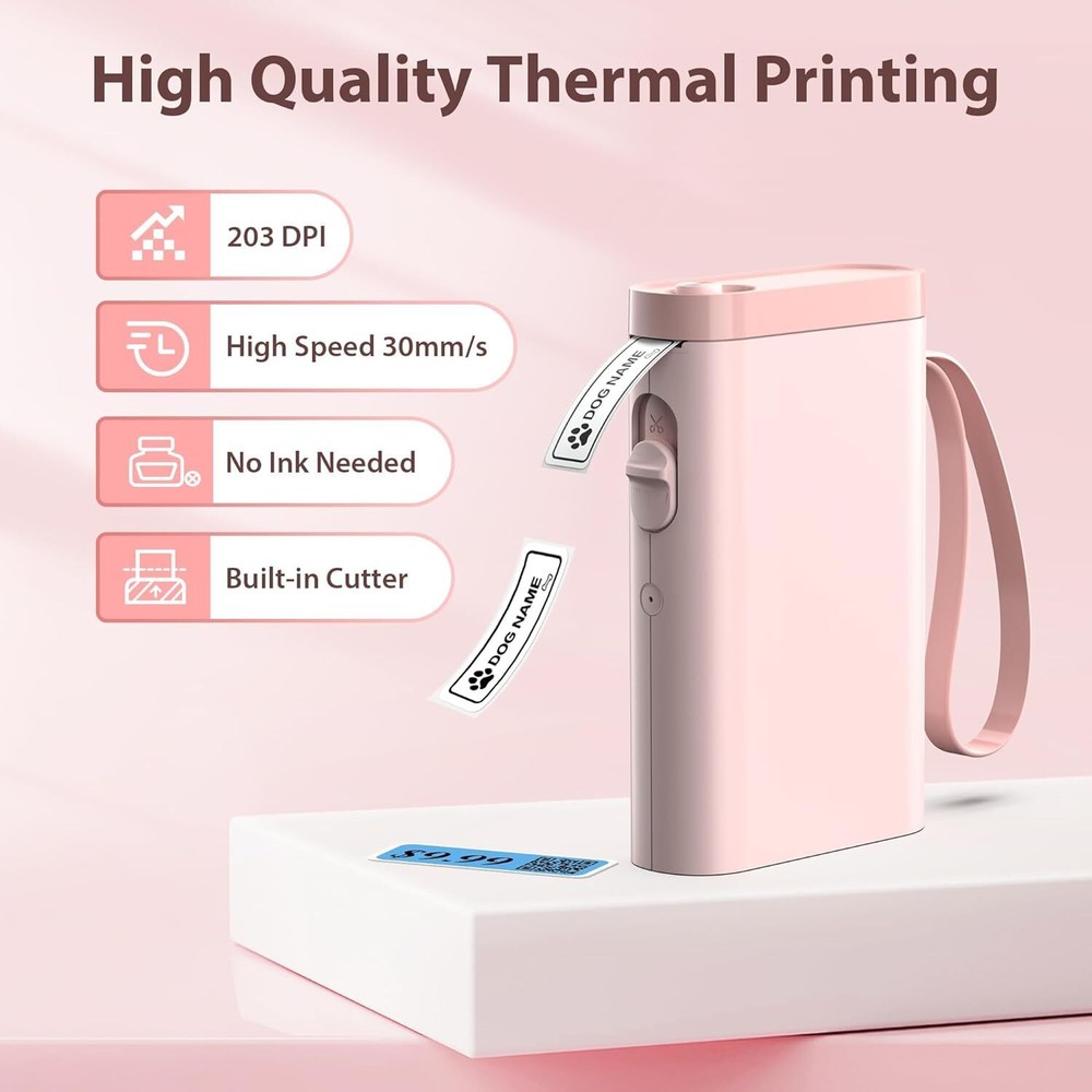 Portable Thermal Label Printer Machine with Tape