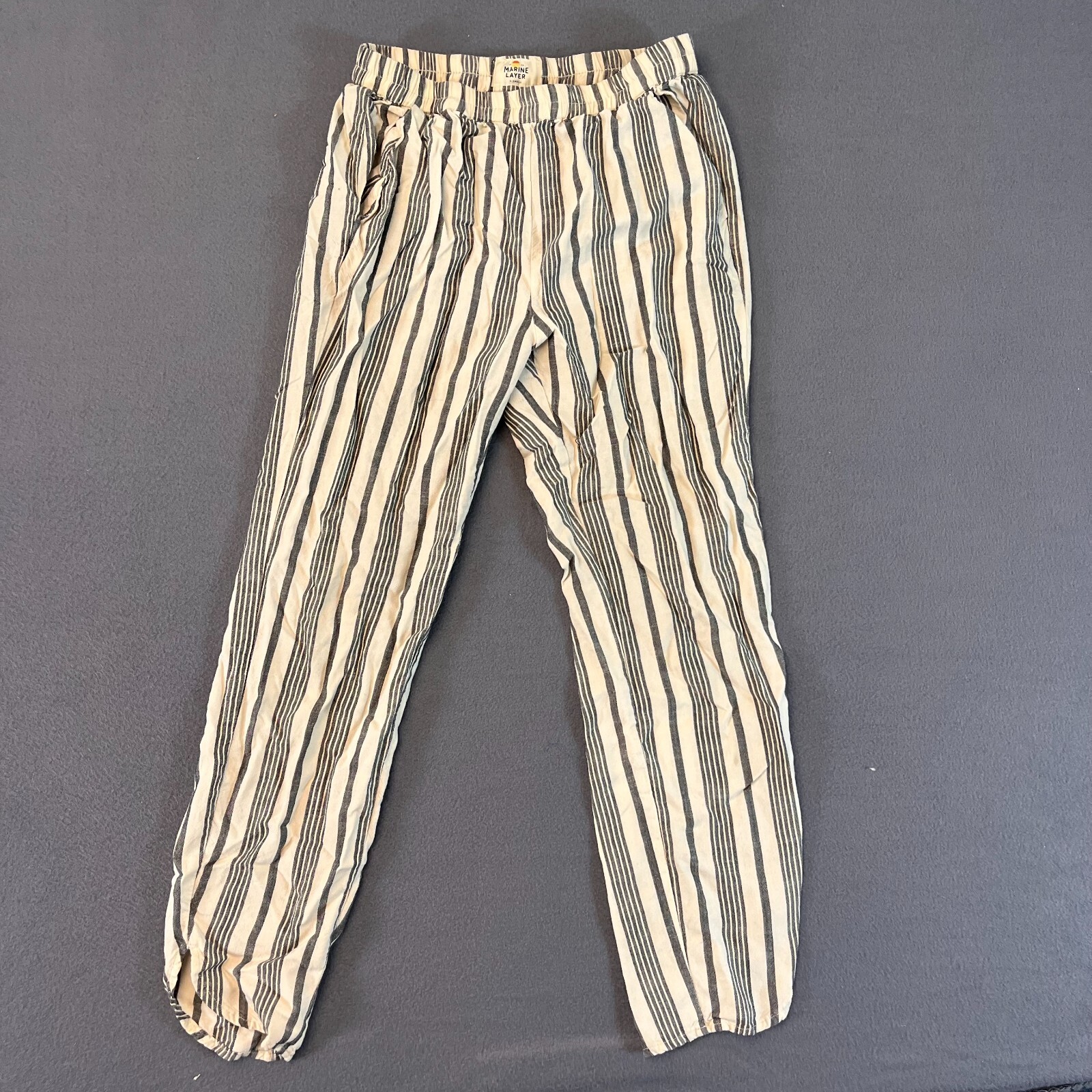 Marine Layer Tencel Womens XS Pants Beach Striped Relaxed Wht Beige Allison Pant