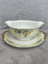 Made In Japan Gravy Boat With Attach Under Plate Floral Flowers Pattern