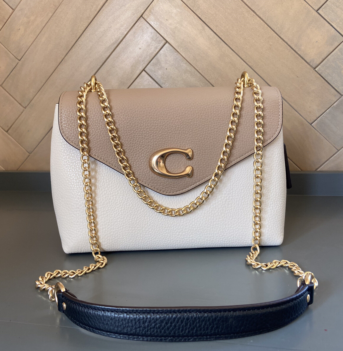 Coach Tammie Colorblock Leather Shoulder Bag Chalk Multi for sale