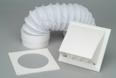 Wandentlüfter PVC Set Wäschetrockner Außenabzug weiß Motorhaube Gitter 4'' 100 mm
