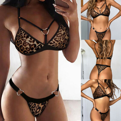 Lingerie femme babydoll sexy léopard soutien gorge push up string