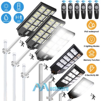 2000W Commercial Solar Street Light LED Flood Lamp Outdoor Dusk To Dawn w/ Pole