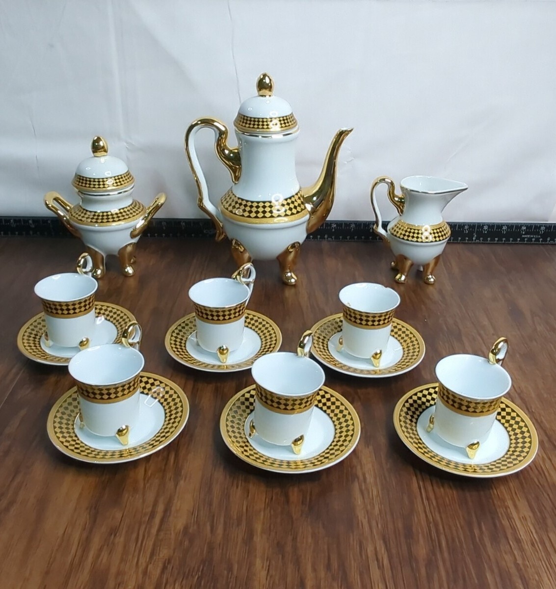 Thun 1794 Czech Porcelain Tea Set, 24ct Gold, 15pcs Checker Design, 1 Damaged eBay