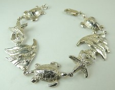 Sterling Silver Sealife Bracelet Turtles  Starfish Jewelry Beach Wedding