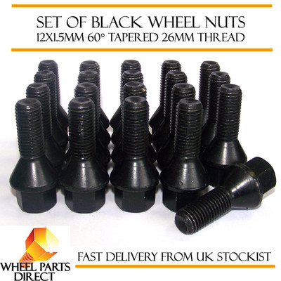 Alufelgen Radschrauben schwarz (20) 12x1,5 Muttern für Vauxhall Corsa [B] 93-00