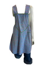 Vintage 40s Blue Floral Bib Apron w/ Front Pocket