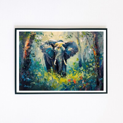 Abstract Elephant Forest Painting Illustration A5 Retro Wall Decor Art Print 