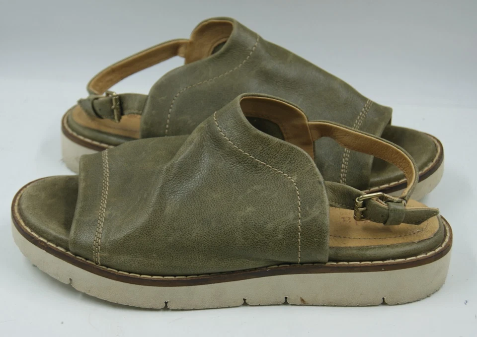 Bussola Women's Shoes Sz 39/8.5 Olive Green Leather Buckle Slingback Sandals - Image 2 of 4