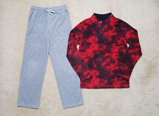 Holiday Christmas Boy Size 8 Kid Fleece Pants Long Sleeve Zipper Sweatshirt Used