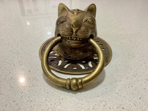 BRASS CATS HEAD DECORATIVE FRONT DOOR LARGE DOOR KNOCKER - Bild 2 von 10