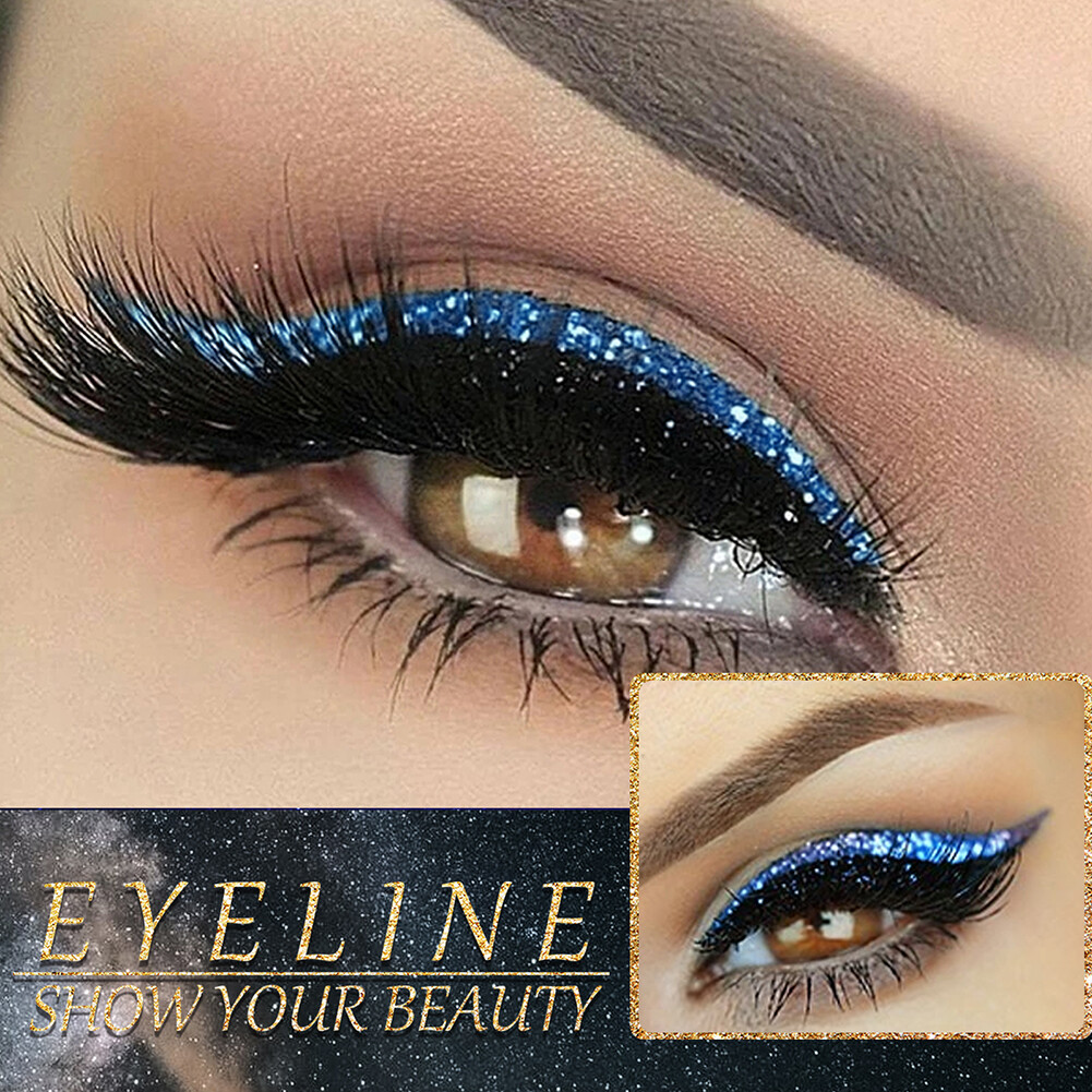 Glitter Eyeliner Eyelash Sticker Waterproof Reusable Makeup Tool (Blue